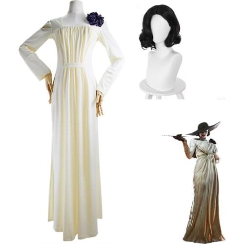 Alcina Dimitrescu Cosplay Costume White Dress Uniform Biohazard Full Set Biohazard Dimitrescu Role Play Halloween Carnival Party
