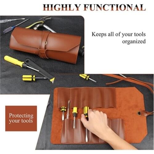 Leather Small Tool Roll Multi Function Bicycle Mechanic Repair Tool Kit Bag K43D