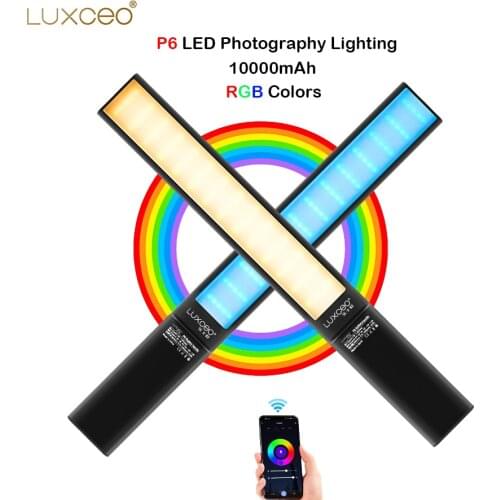 LUXCEO P6 LED RGB Video Light 1300LM 2500K-6500K Photography Light RA95 With APP Remote Control Rechargeble Battery 10000mAh 18W