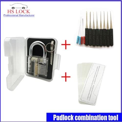 Clear practice lock set with Nanomete Insert Sheet 5pcs Door Lock Opener with 5 pcs tension tools 12PCS broken key extractor
