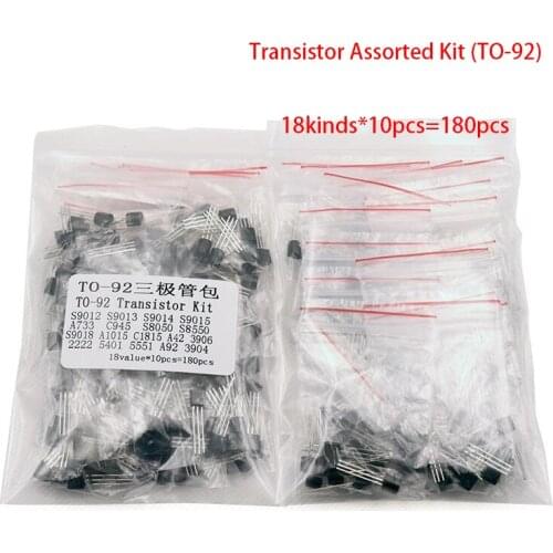 Transistor Assorted Kit (TO-92) 18kinds*10pcs=180pcs 2N2222 S9013 S9014 S9015 S9018 S8050 S8550 5551 5401 2N3904 2N3906 C1815
