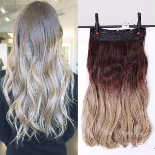 AOSIWIG 24inch 5 clipsins Straight Hair Extentions Clip in on Hair Extension Black to Red Ombre Hairpiece Synthetic