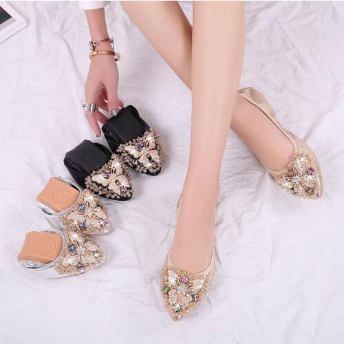 Spring and Autumn 2021 New Rhinestone Womens Cushioned Comfortable Microfiber Soft Flat Shoes Pregnant Women Shoes Boat Shoes