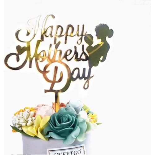 New MOM acrylic birthday Cake Topper Golden Hello mothers day party Cake toppers Cake Dessert Decoration Mothers holiday gift