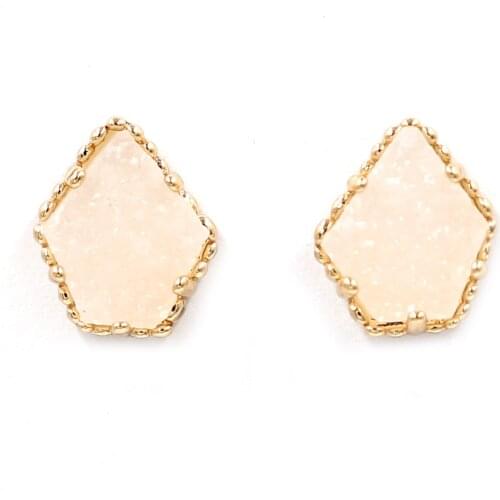 New pentagon claw Off White Resin Druzy Geometric Stud Earrings