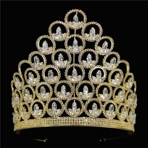 New Luxury Zircon Big Crown Princess Beauty Pageant Headdress Fashion Shining Crystal Bridal Wedding Crown Jewelry