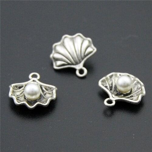 10pcs Silver Color Pearl Shell Inlay Charms Pendant Fit Bracelets Necklace DIY Metal Jewelry Making A2274