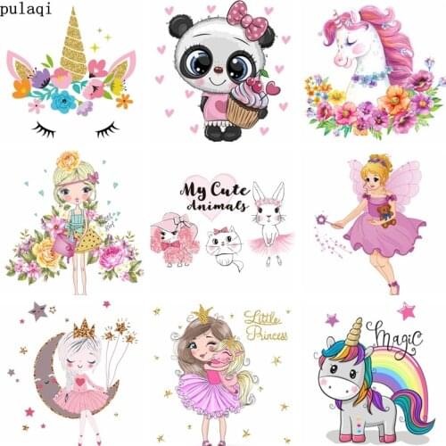Pulaqi Rabbit Iron on Transfer for Clothes Stripes Thermo Stickers Heat Transfer Vinyl Badges Cute Unicorn Patches Applique DIY