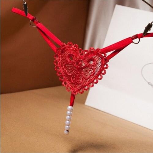 Retro Sexy Women Lingerie G-String Strap Pearl Massage Underwear Thong Hollow Embroidery Low Waist Temptation Panties