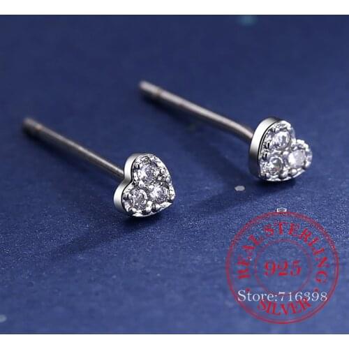 925 Sterling Silver Crystal Heart Stud Earrings For Women Prevent Allergy pendientes pendientes plata de ley 925 mujer