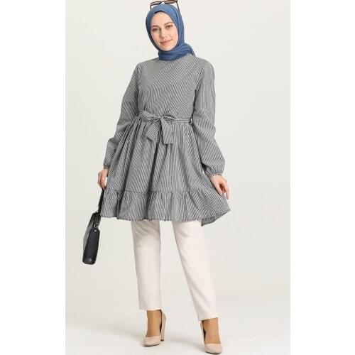 Belted Navy Tunic Muslim Fashion Hijab Top