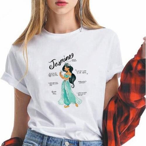 Kawaii Princess Women T Shirts Hipster Disney Y2k Fashion Aladdin Tshirt Jasmine Printed Short Sleeve Cartoon Clothes Tshirt