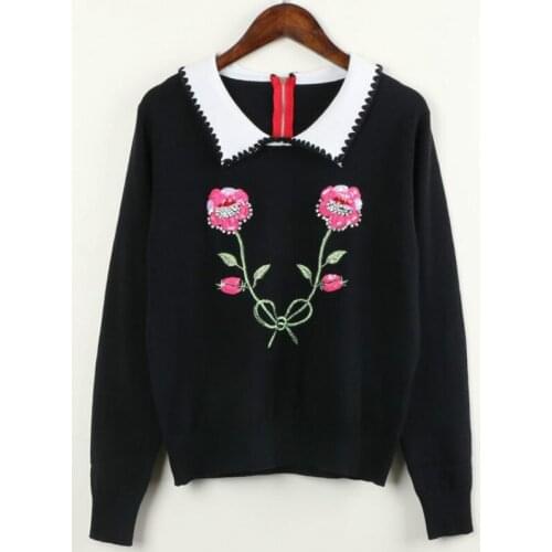 Autumn Winter Women Pullovers Sweaters Diamond Beaded Flower Embroidery Sueter Mujer Celebrity Runway Sweaters Top Fashion