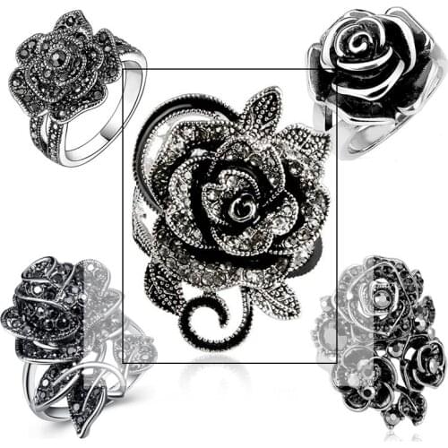 CAOSHI Black Rose Series Womens Party Ring Vintage Style Engagement Wedding Band High Quality Finger Accessories Wholesale