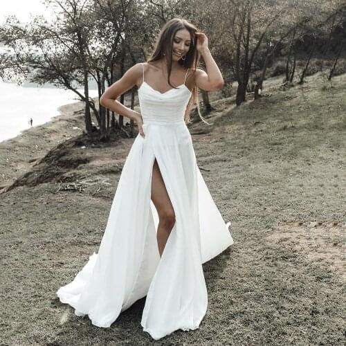 UZN New Arrival Ivory Chiffon Wedding Dresses Spaghetti Straps Backless Vestidos De Novia 2021 Sweetheart Bride Wedding Gowns