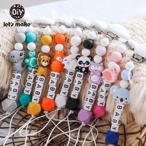 Let‘s Make 1pc Pacifier Chain Mini Animals Silicone Teether Rodent Nipple Holder Personalized Alphabet Beads For Children‘s Gift