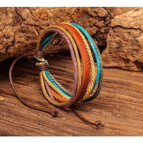 Lot 10PCS Wholesale Surfer Mens Womens Multilayer Friendship Hemp Leather Bracelet Wristband Cuff Adjustable Handcraft