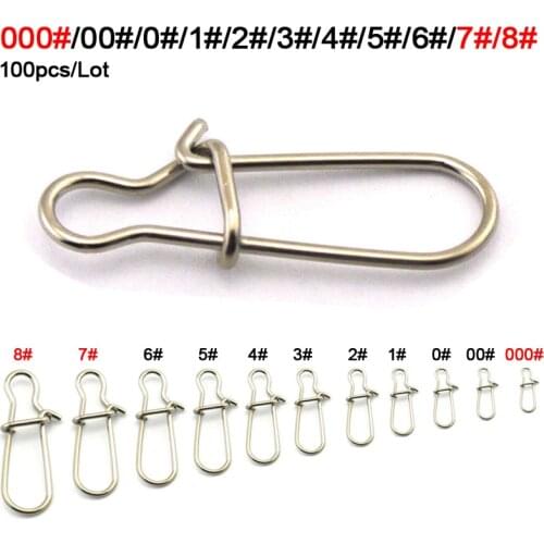 100pcs/Lot Stainless Steel Hook Lock Snap Swivel Solid Rings Safety Snaps Fishing Hooks Connector Fishing Tackle Tool