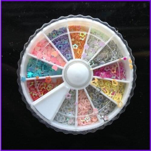 1X Wheel Nail Art Rhinestones Decoration 3D 12 Design Mix Color Glitter Star Heart Gems Nail Studs AA002