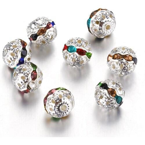 50pcs 8/10mm Crystal Rhinestone Ball Beads Loose Spacer Round Beads for Jewelry Making DIY Necklace Bracelet Crafts Accessories