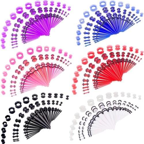 50PCS Acrylic Ear Gauge Stretching Kit 14-00G Silicone Ear Gauge Plug Tunnel Flesh Taper Gauge Set Stretcher Oreja Dilataciones