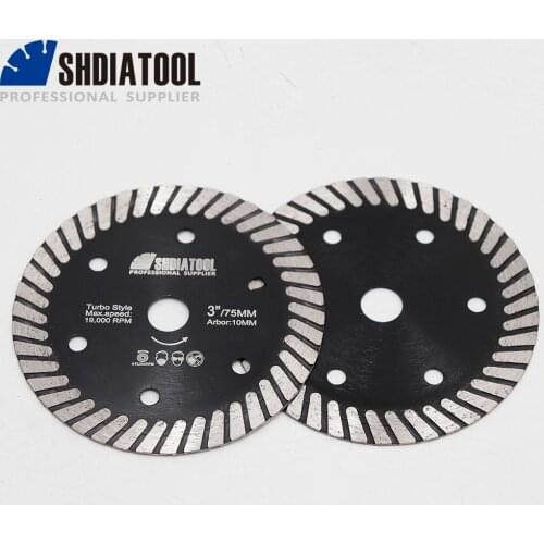 SHDIATOOL 2pcs Diamond Saw Blade Ceramic Turbo Cutting Disc Hot Pressed 75mm 3inch Porcelian Tickness 1.1mm Cutting Disc Tile