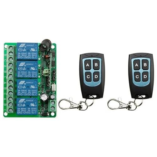 DC 12V 10A 4CH RF Wireless Relay Remote Control Switch 315 MHZ /433 MHZ 2*Transmitter&1* Receiver for garage door / window /lamp