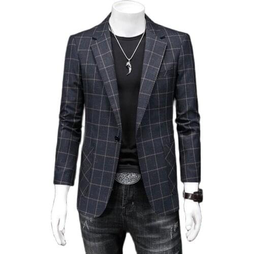 Blazer Mens Classic Suit Four Seasons Mens New Suit Slim Plaid+Flat Collar Button Door Pocket Decoration In Three Colors S-5XL
