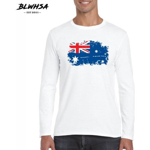 BLWHSA Spring Fashion Brand O-Neck Fitness Long Sleeve T Shirt Men Australia National Flag Nostalgic Style Casual Mens T-Shirt