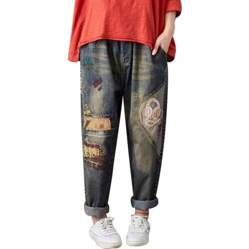Winter Fall Spring Appliques Cotton Denim Plus Size Jeans Harm Pants Loose Baggy Jeans Women Boyfriend Jeans for Women