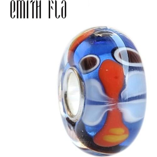Emith Fla 925 Sterling Silver Large Hole Colorful Animal Dragonfly Murano Glass European Charm Beads Fit Brand Bracelet Jewelry
