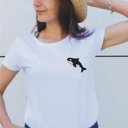 Orca Whale Print Women Tshirt Summer Casual Funny Shirt Tee Shirt Femme Short Sleeve Hipster T Shirt Women Tops Camisas Mujer