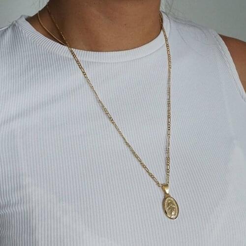 HebeDeer Long Trendy Girl Virgin Mary Necklaces Jewelry Yellow Gold Color Classic Stainless Chain Women Collares Collier