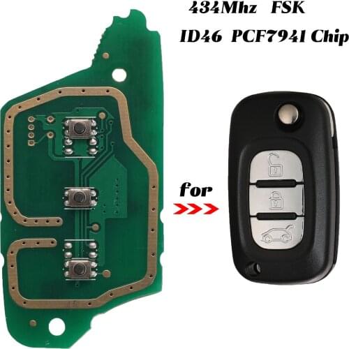 Jingyuqin 3 Buttons 434Mhz FSK Remote Car Circuit Board ID46 PCF7941 Chip For Renault Clio III Clio 3 Master Twingo 2006-2016