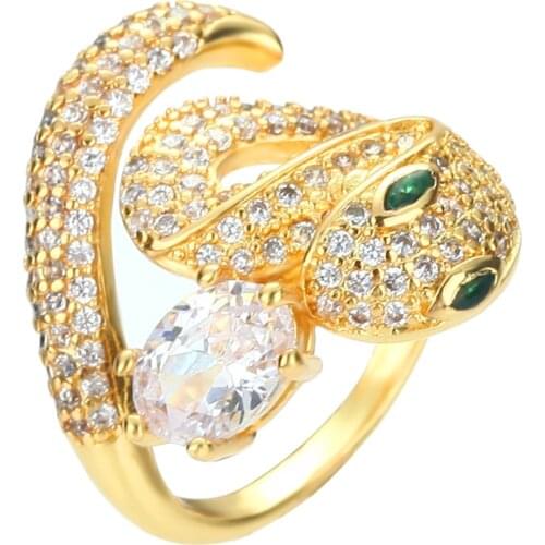 Gold cz snake rings copper zircon open adjustable rings initial Jewery Punk Hip Hop Rock rings for women religion dropshipping