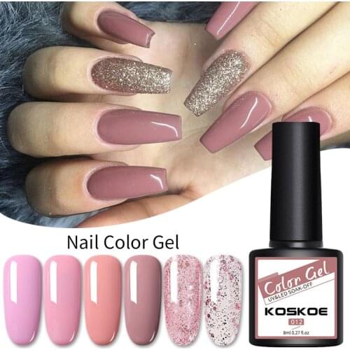 KOSKOE 8ml Pink Glitter Gel Nail Polish Nude Color UV Gel Varnish Semi Permanent Soak Off UV LED Nails Art Gel Varnish