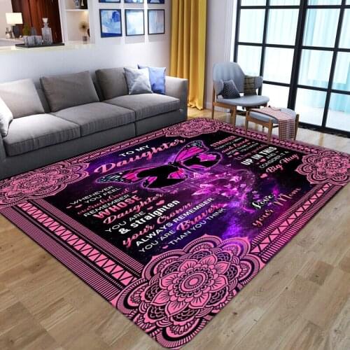 Letter To My Daughter Carpets for home Living Room Bedroom bedside Non-Slip Rug Dreamlike purple flower butterfly print Door Mat