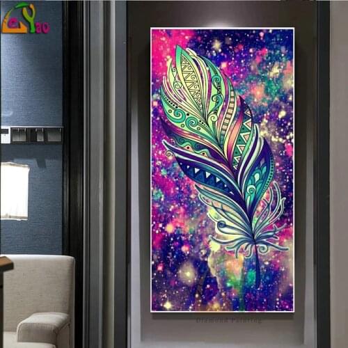 Colorful Abstract Feather DIY 5D Diamond Painting Full Round Resin Mosaic Diamond Embroidery Picture Rhinestone Home Decor Gift