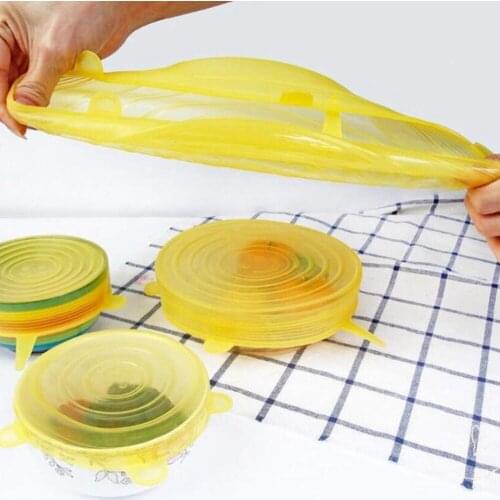 6PCS Silicone Stretch Lids Pan Cooking Food Fresh Cover Microwave Cover Universal Lid Silicone Bowl Pot Lid Silicone Cover