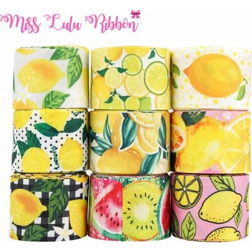 16mm-75mm Fruit Ribbon Lemon Ribbon Print Grosgrain Ribbon For Handmade Bow Material Print Elastic Band For Hair Tie 50Yards