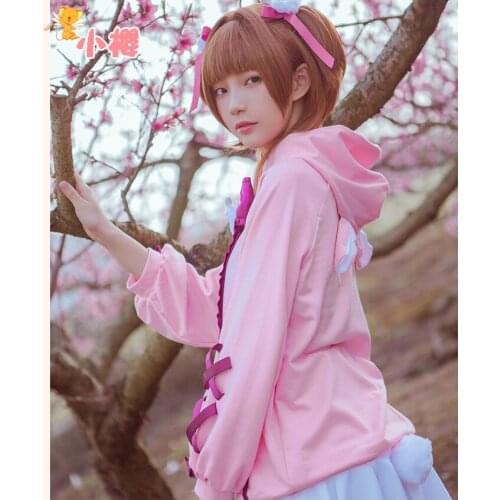 Hot Anime CardCaptor Sakura Kinomoto Cosplay Costumes Fashion Cute Daily Hoodie Uniform Skirt For Female Role Paly Clothing