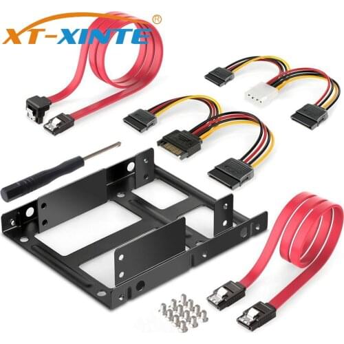 XT-XITEN 2-Bay External HDD SSD Metal Mounting Kit 2.5 Inch to 3.5 Inch Adapter Bracket With SATA Data Power Cables & Screws