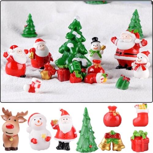 Christmas Figurines Xmas Tree Deer Santa Claus Miniature Snowman Fairy Garden Micro Landscape Bonsai Ornament Home Decorations