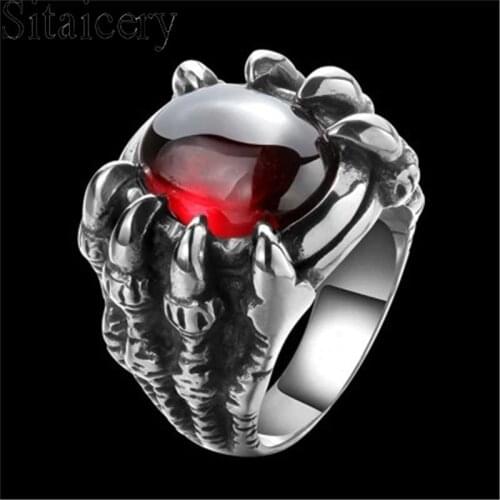 Fashion Dragon Claw Rings For Men Women Personality Male Punk Red Black Ring Jewelry Mens Bar Night Club Accessories Gift