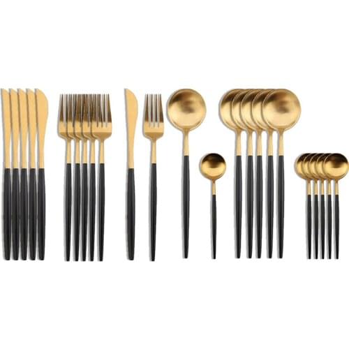 24Pcs Black 304 Cutlery Set Frosted Stainless Steel Tableware Forks Knives Spoons Western Dinner Party Kitchen Bar Dinnerware