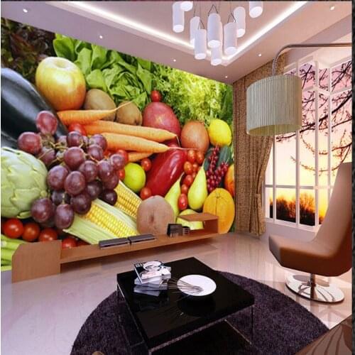 New 8D Mural Modern Creative Hand Painted Variety of Fruit And Vegetable Restaurant Living Room Background Wall 3d Mural