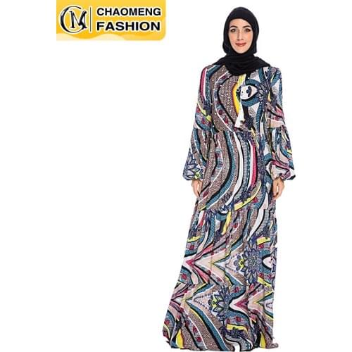 New Arrival Middle East Long Sleeve Modest Floral Print Muslim Women Turkey Dress Dubai Abaya Kaftan Elbise Islamic Clothing