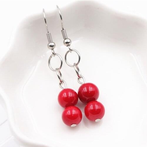New Ethnic Style Long Dangle Earring for Women 8mm Red Artificial Coral Drop Earrings Fashion Wedding Party Jewelry Eardrop A661