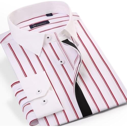 High Quality Bamboo Fiber Contrast Collar Striped Shirts Pocketless Design Long Sleeve Regular Social Casual Male Tops Shirt