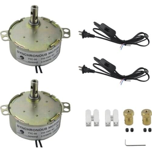 Turntable Incubator Motor 110V/220V 2.5-3RPM Synchronous Motor With 7mm Flexible Connector and Power Cord 1.8m US Plug 2PCS